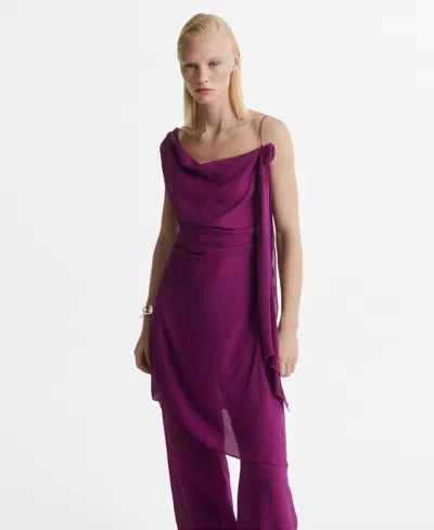 Mango Women's Flower Detail Long Satin Top In Purple
