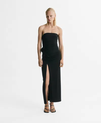 Mango Women's Flower Detail Strapless Dress In Black