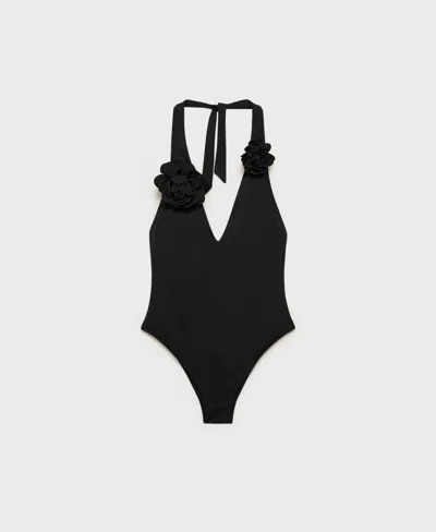 Mango Women's Flower Detail Swimsuit In Black
