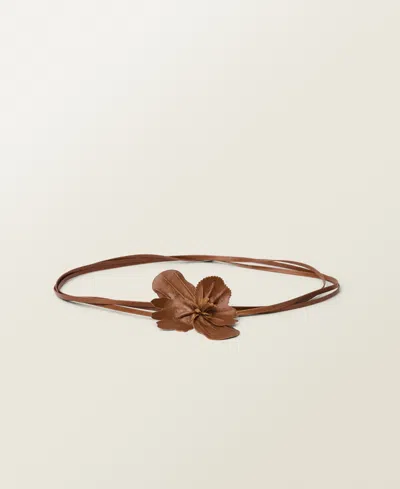 Mango Women's Flower Detail Thin Leather Belt In Brown