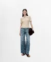 Mango Women's Flower-embroidered Wide Leg Jeans In Medium Blue