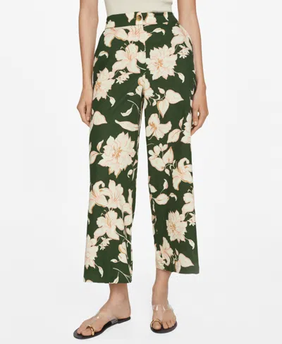 Mango Flower Print Trousers Green