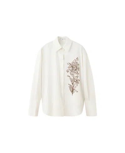 Mango Women's Flower-embroidered Striped Shirt In Off White