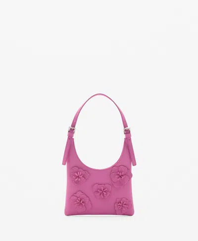 Mango Women's Flowers Detail Leather Shoulder Bag In Bubblegum Pink