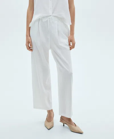 Mango Women's Flowing Linen Pants In White