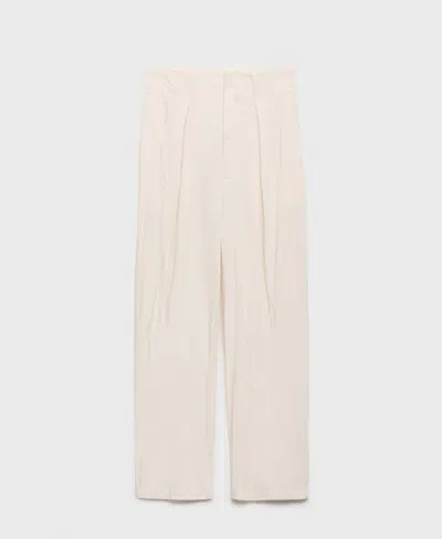 Mango Women's Flowy Cropped Pants In White
