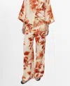 Mango Women's Flowy Palm Print Pants In White