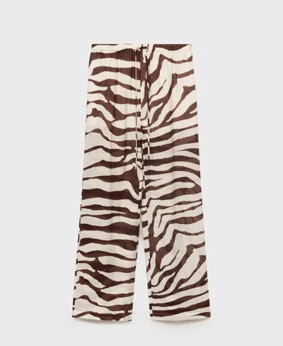 Mango Women's Flowy Zebra Print Pants In Sand