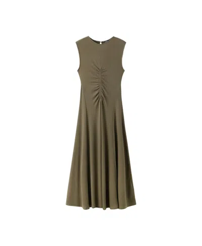 Mango Women's Fluid Knit Gathered Detail Midi Dress In Khaki