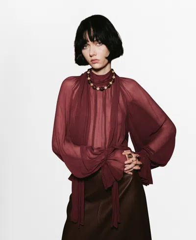 MANGO WOMEN'S FOULARD DETAIL SEMI-TRANSPARENT BLOUSE