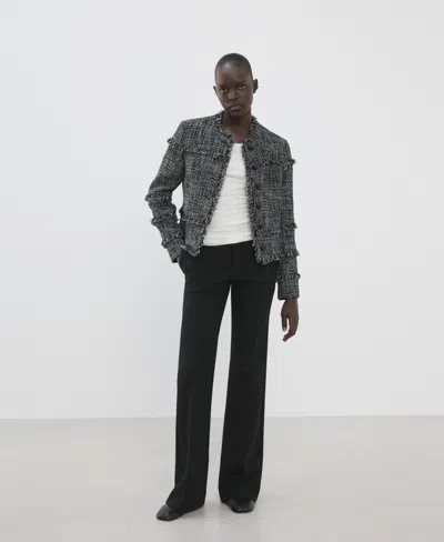 Mango Women's Frayed Ends Tweed Jacket In Black