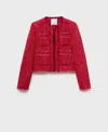 Mango Veste Tweed Bords Effilochés Rouge - Femme - 4xl -  In Multi