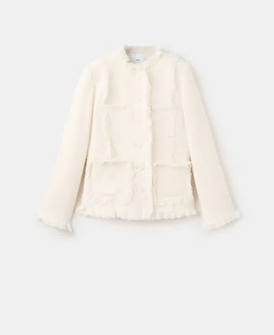 Mango Fray Trim Tweed Jacket In White
