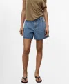 Mango Denim Shorts With Frayed Hem Medium Blue In Blue
