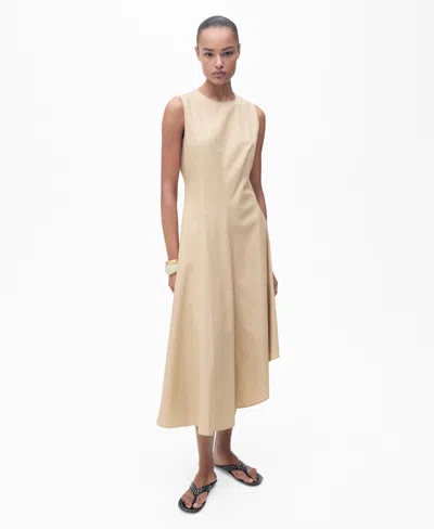 Mango Women's Frayed Hem Asymmetrical Dress In Ecru