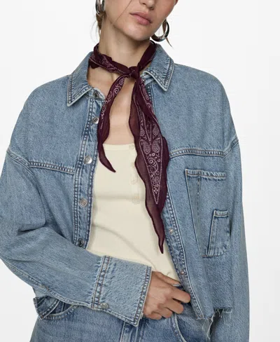 MANGO WOMEN'S FRAYED HEM DENIM OVERSHIRT 