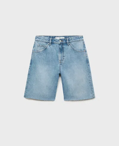 Mango Frayed Denim Bermuda Shorts In Blue
