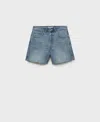 Mango Button Fly Fray Hem Denim Shorts In Blue