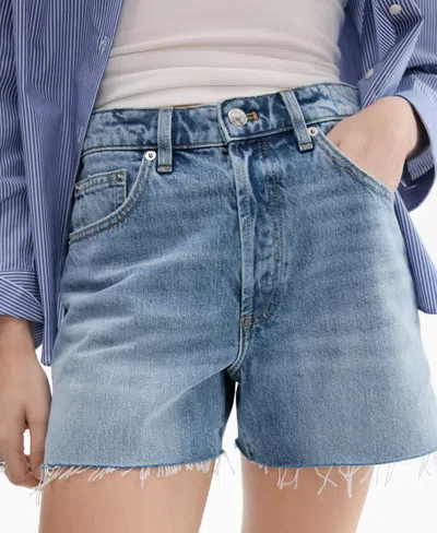Mango Women's Frayed Hem Denim Shorts In Blue
