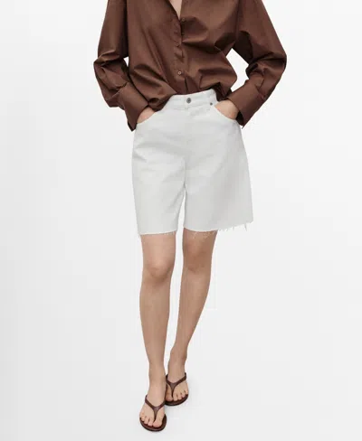 Mango Women's Frayed Hem Denim Shorts In White