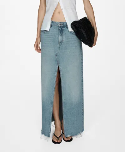 Mango Women's Frayed Hem Detail Denim Skirt In Medium Blue