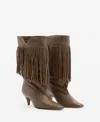 Mango Leather Ankle Boot With Fringe Heel Khaki In Khaki