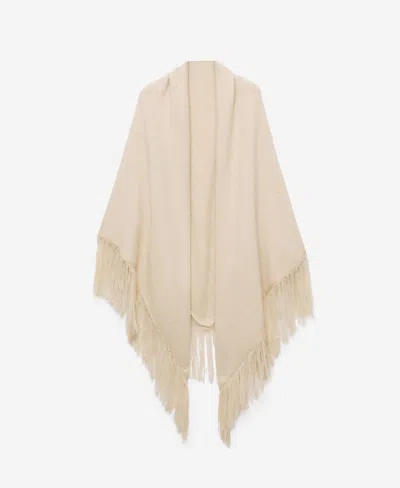 Mango Women's Fringed Ends Knitted Shawl In Sand