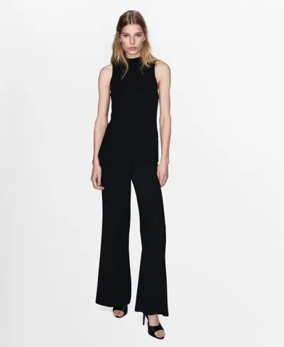 Mango Fringe Sleeveless Wide Leg Jumpsuit In Black