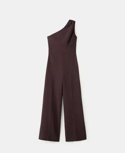 Mango Women's Fringed Scarf Asymmetrical Jumpsuit In Burgundy