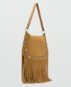 Mango Women's Fringes And Stud Details Suede Bag In Yellow