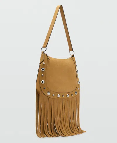 Mango Women's Fringes And Stud Details Suede Bag In Yellow
