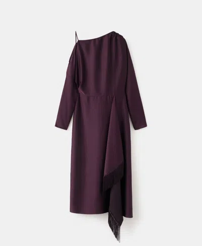 Mango Women's Fringes Asymmetrical Satin Dress In Purple