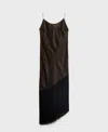 Mango Scoop Neck Satin Dress With Fringe Hem