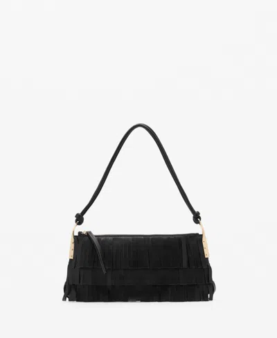 Mango Women's Fringes Detail Large Leather Shoulder Bag In Black