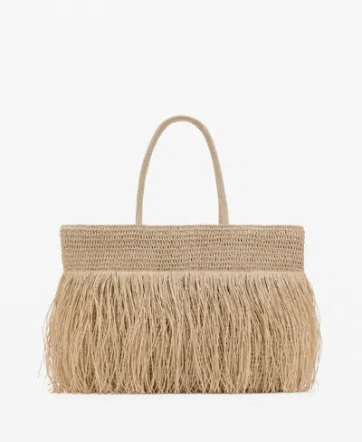 Mango Women's Fringes Detail Natural Fiber Shoulder Bag In Sand