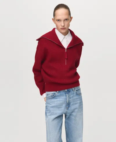 Mango Sweater With Funnel Neck And Zip Maroon In Burgundy