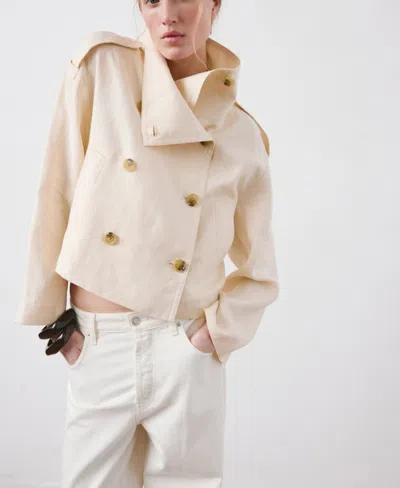 Mango Women's Funnel-neck Linen Trench Coat In Multi