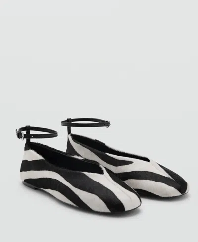 Mango Leather Shoe With Fur And Bracelet Strap Black