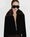 Mango Velvet Jacket With Fur Collar In Multi