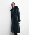 Mango Women's Fur Collar Leather-effect Coat In Black