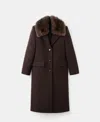 Mango Lips Wool Blend Coat With Faux Fur Collar In Brown
