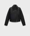 Mango Veste Biker Imitation Fourrure Noir - Femme - Xl -  In Multi