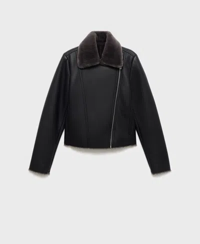 MANGO WOMEN'S FUR-EFFECT BIKER JACKET