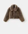 Mango Women's Fur-effect Cropped Jacket In Sand
