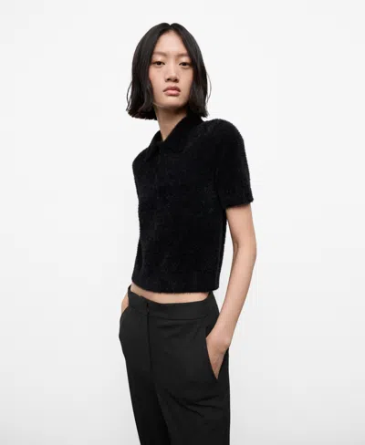Mango Faux Fur-effect Polo Sweater In Black