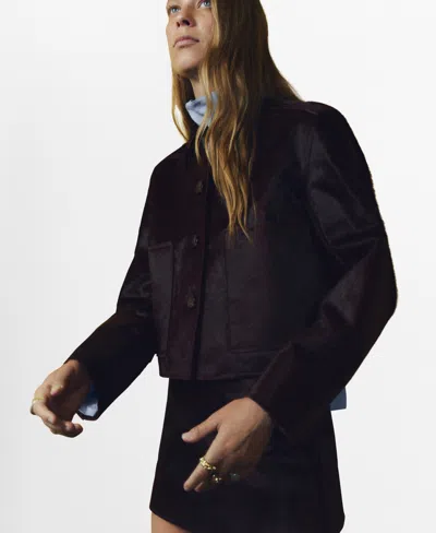 Mango Women's Fur Pockets Leather Jacket In Burgundy