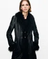 Mango Women's Fur Trim Faux-leather Coat In Black