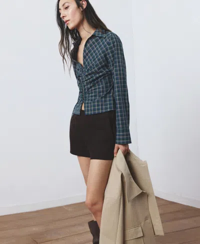 Mango Women's Gathered Check Blouse In Blue