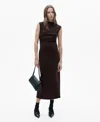 Mango Knitted Dress With Gathered Detail Chocolate In Chocolate