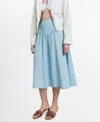 Mango Soft Denim Midi-skirt With Gathered Detail In Blue